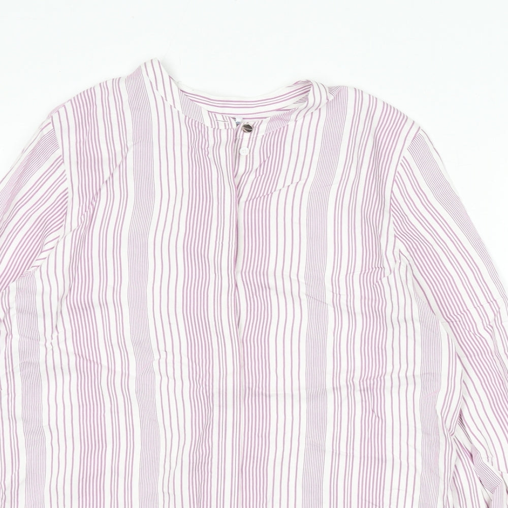 Autograph Womens Pink Striped Viscose Basic Button-Up Size 12 Round Neck