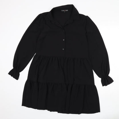 Cameo Rose Womens Black Polyester Fit & Flare Size 8 Collared Button