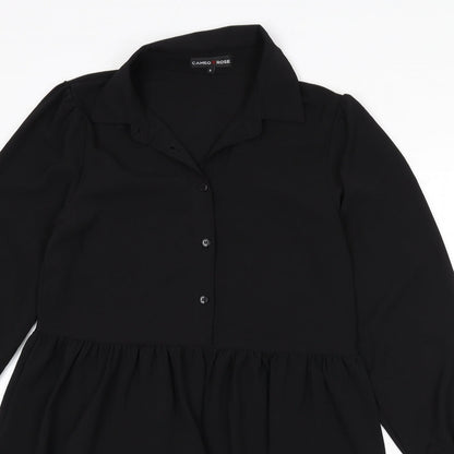 Cameo Rose Womens Black Polyester Fit & Flare Size 8 Collared Button