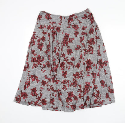 Classic Womens Grey Floral Polyester Flare Skirt Size 14