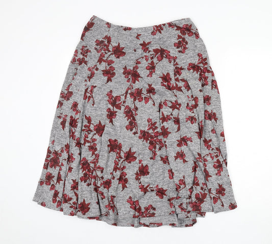 Classic Womens Grey Floral Polyester Flare Skirt Size 14