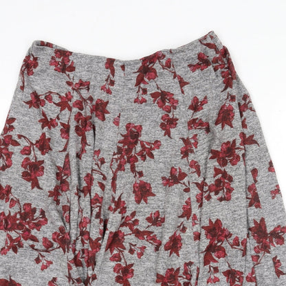 Classic Womens Grey Floral Polyester Flare Skirt Size 14