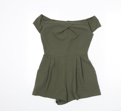 Love Womens Green Polyester Romper One-Piece Size S Zip