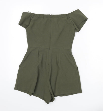 Love Womens Green Polyester Romper One-Piece Size S Zip