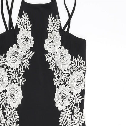 AX Paris Womens Black Polyester Bodycon Size 10 Round Neck Zip - Floral Embroidery