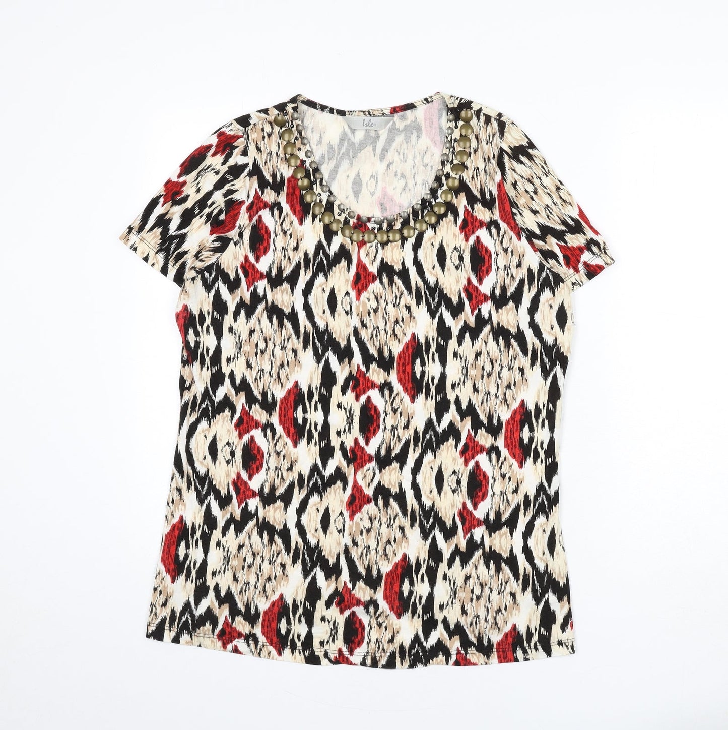 EWM Womens Multicoloured Geometric 100% Cotton Basic T-Shirt Size 14 Scoop Neck - Size 14-16, Beaded