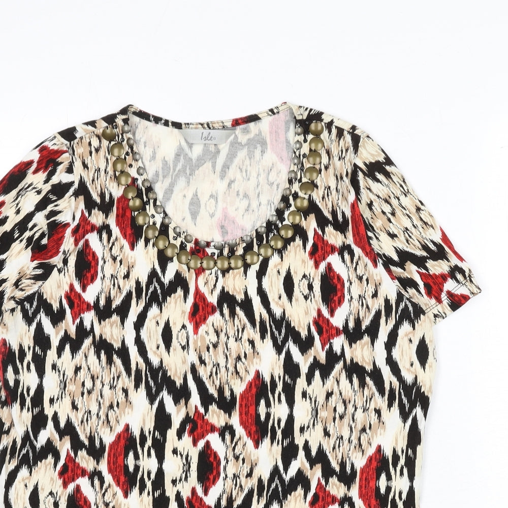 EWM Womens Multicoloured Geometric 100% Cotton Basic T-Shirt Size 14 Scoop Neck - Size 14-16, Beaded