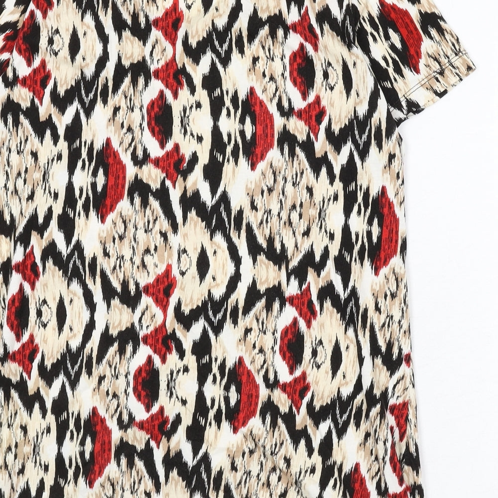 EWM Womens Multicoloured Geometric 100% Cotton Basic T-Shirt Size 14 Scoop Neck - Size 14-16, Beaded