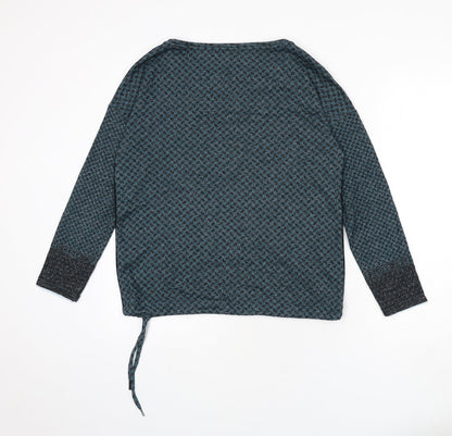 Cecil Womens Blue Boat Neck Geometric Viscose Pullover Jumper Size S - Drawstring Waist, Tie
