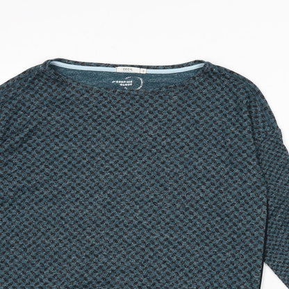 Cecil Womens Blue Boat Neck Geometric Viscose Pullover Jumper Size S - Drawstring Waist, Tie