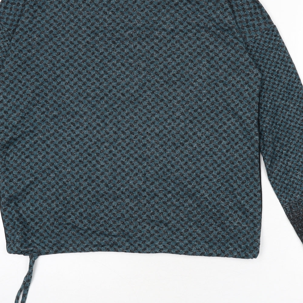 Cecil Womens Blue Boat Neck Geometric Viscose Pullover Jumper Size S - Drawstring Waist, Tie