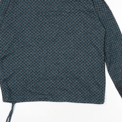 Cecil Womens Blue Boat Neck Geometric Viscose Pullover Jumper Size S - Drawstring Waist, Tie