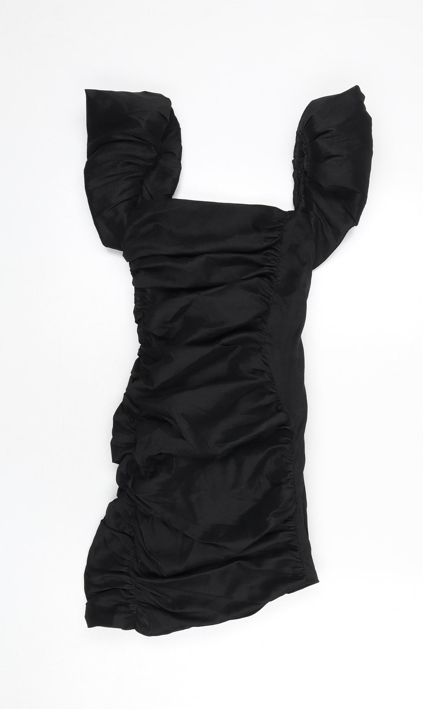 Oh Polly Womens Black Polyester Bodycon Size 6 Square Neck Zip - Mini, Ruched, Puffy