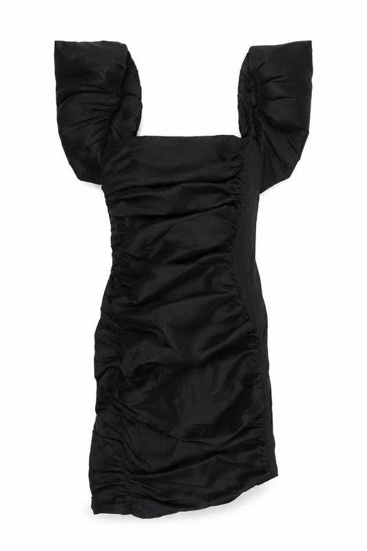 Oh Polly Womens Black Polyester Bodycon Size 6 Square Neck Zip - Mini, Ruched, Puffy