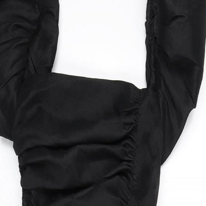 Oh Polly Womens Black Polyester Bodycon Size 6 Square Neck Zip - Mini, Ruched, Puffy