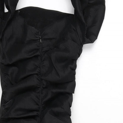 Oh Polly Womens Black Polyester Bodycon Size 6 Square Neck Zip - Mini, Ruched, Puffy