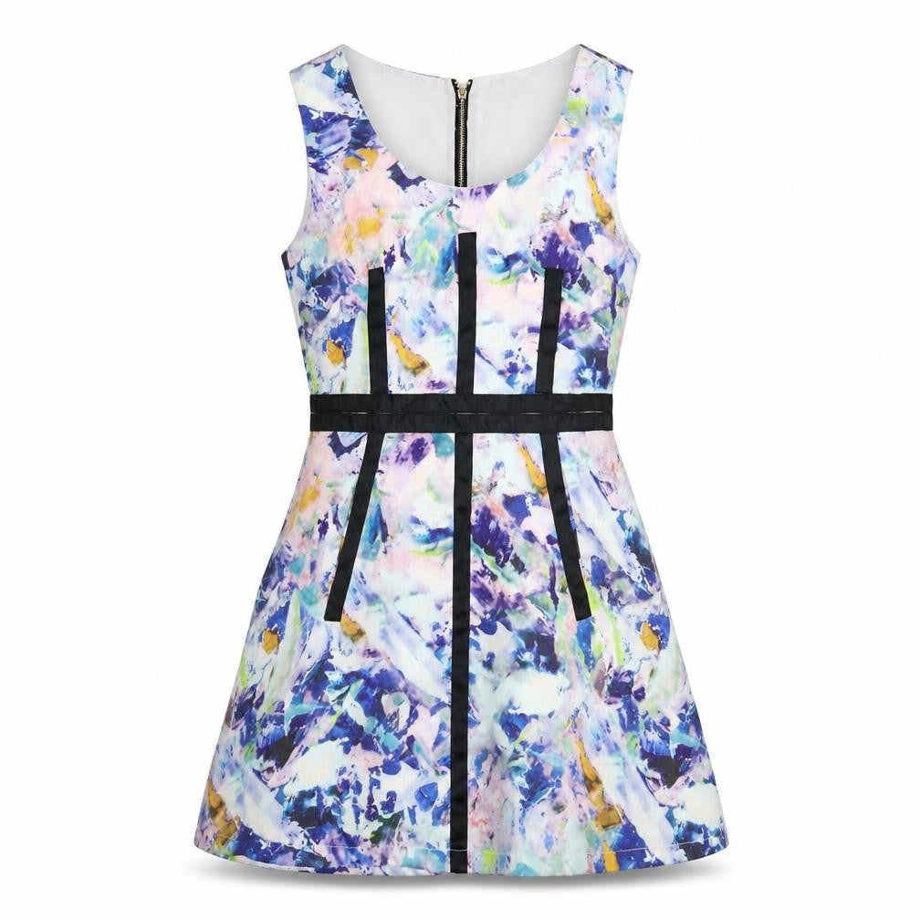 Max C Womens Multicoloured Geometric Polyester Fit & Flare Size 12 Round Neck Zip