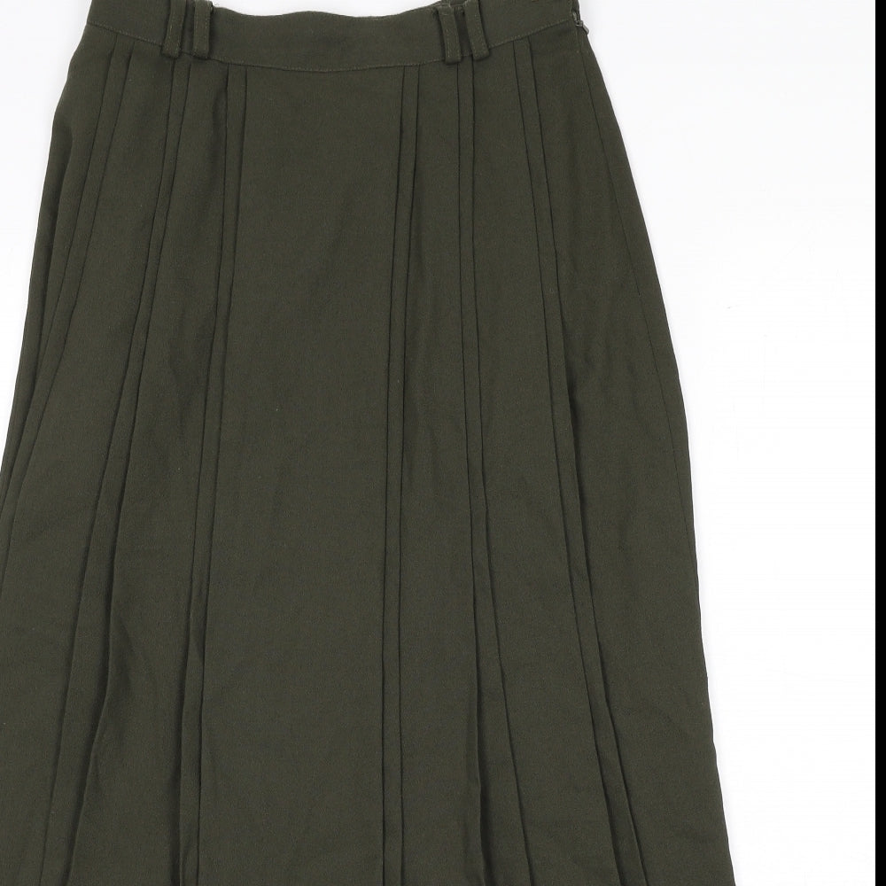 BASSINI Womens Green Viscose Pleated Skirt Size 30 in Zip