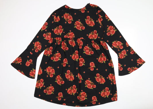 Boohoo Womens Grey Floral Polyester A-Line Size 12 Round Neck Pullover - Strap Detail