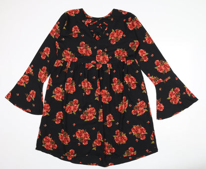 Boohoo Womens Grey Floral Polyester A-Line Size 12 Round Neck Pullover - Strap Detail