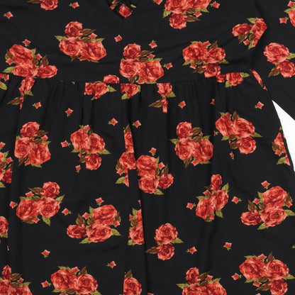 Boohoo Womens Grey Floral Polyester A-Line Size 12 Round Neck Pullover - Strap Detail