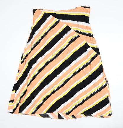 ASOS Womens Multicoloured Striped Viscose Flare Skirt Size 18 Zip - Side Slit