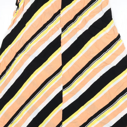 ASOS Womens Multicoloured Striped Viscose Flare Skirt Size 18 Zip - Side Slit