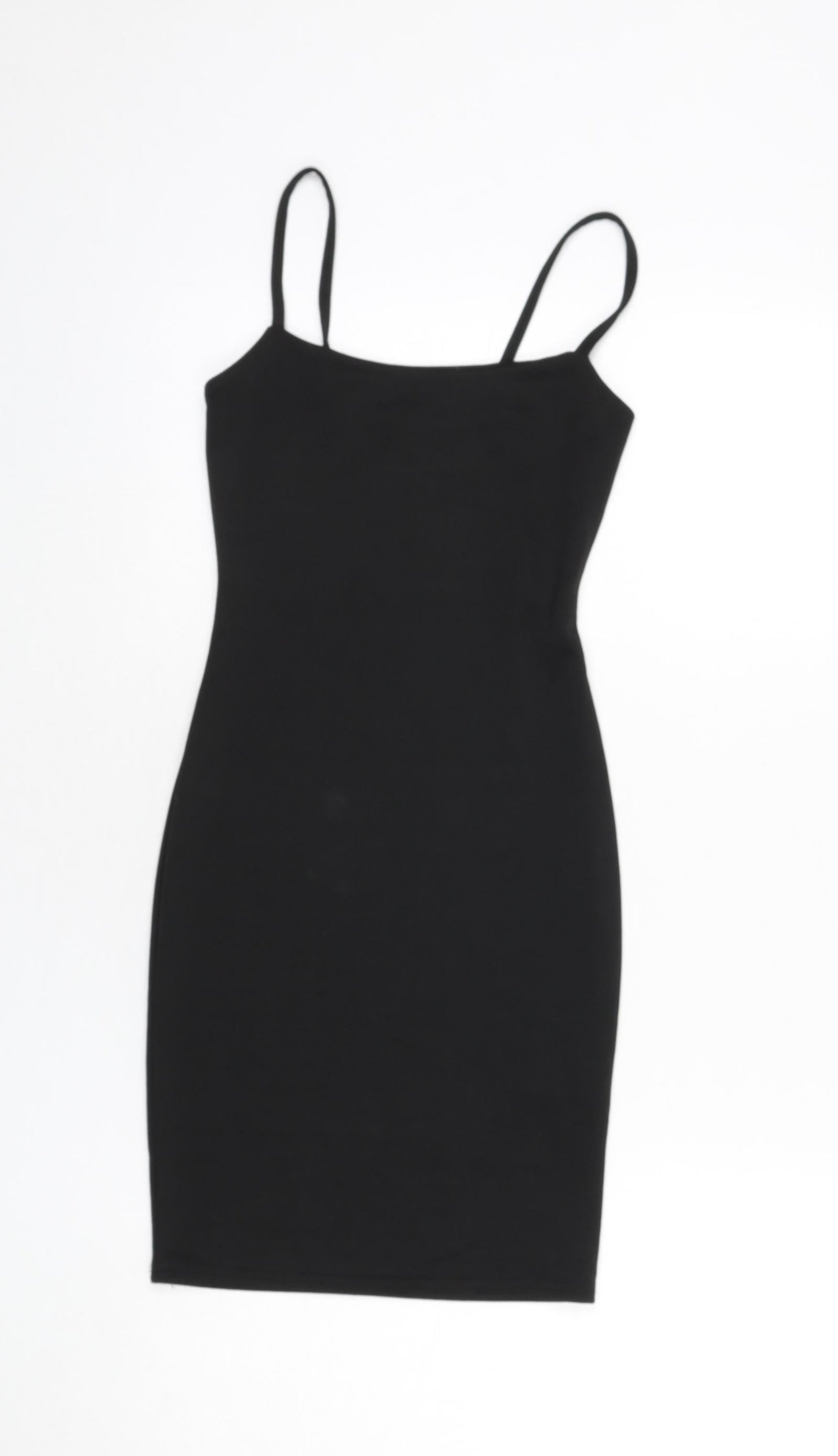 PRETTYLITTLETHING Womens Black Polyester Bodycon Size 4 Square Neck Pullover - Mini