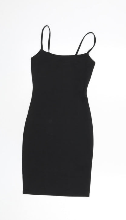 PRETTYLITTLETHING Womens Black Polyester Bodycon Size 4 Square Neck Pullover - Mini