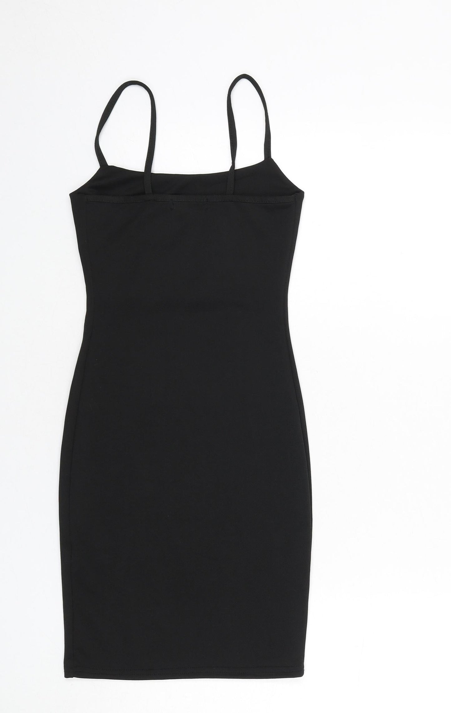 PRETTYLITTLETHING Womens Black Polyester Bodycon Size 4 Square Neck Pullover - Mini