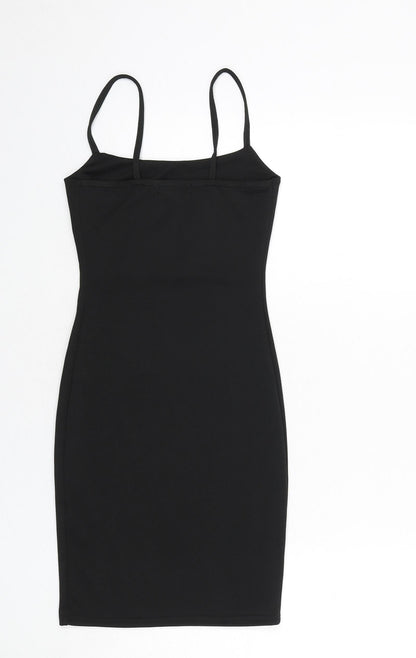 PRETTYLITTLETHING Womens Black Polyester Bodycon Size 4 Square Neck Pullover - Mini