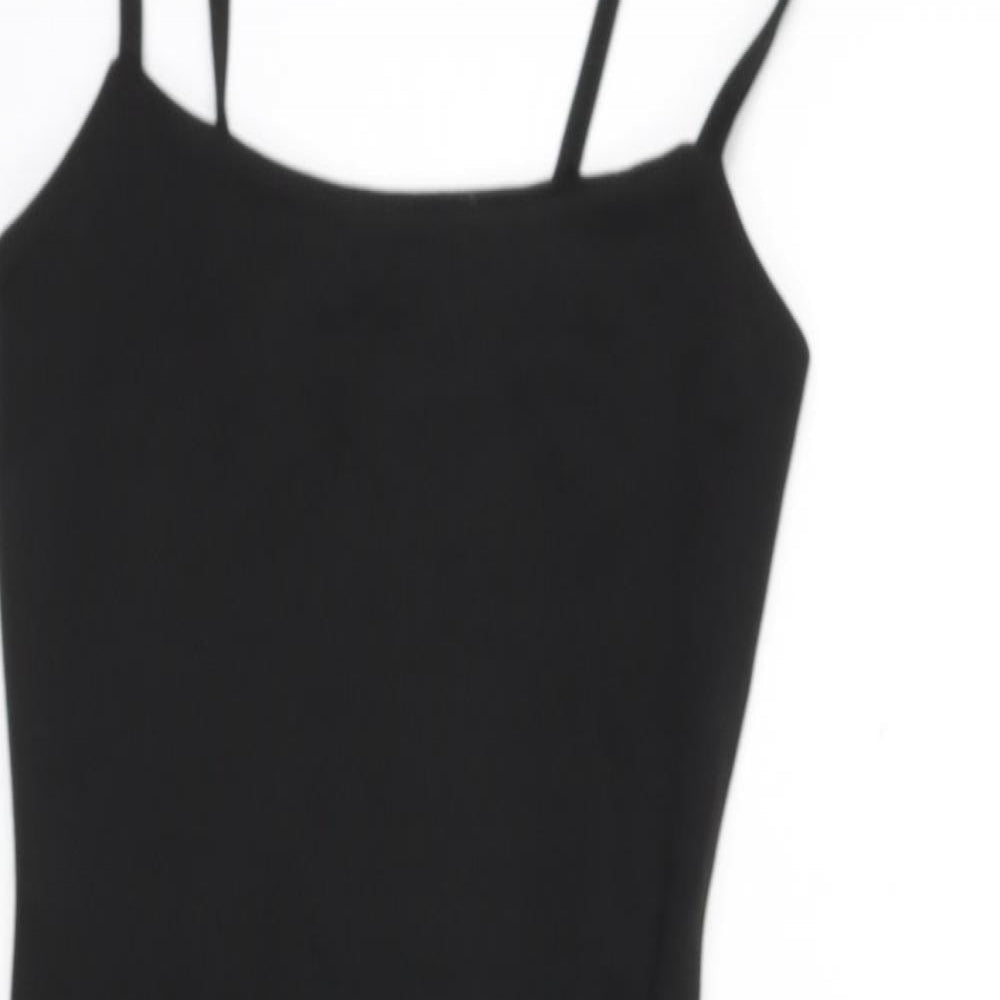 PRETTYLITTLETHING Womens Black Polyester Bodycon Size 4 Square Neck Pullover - Mini