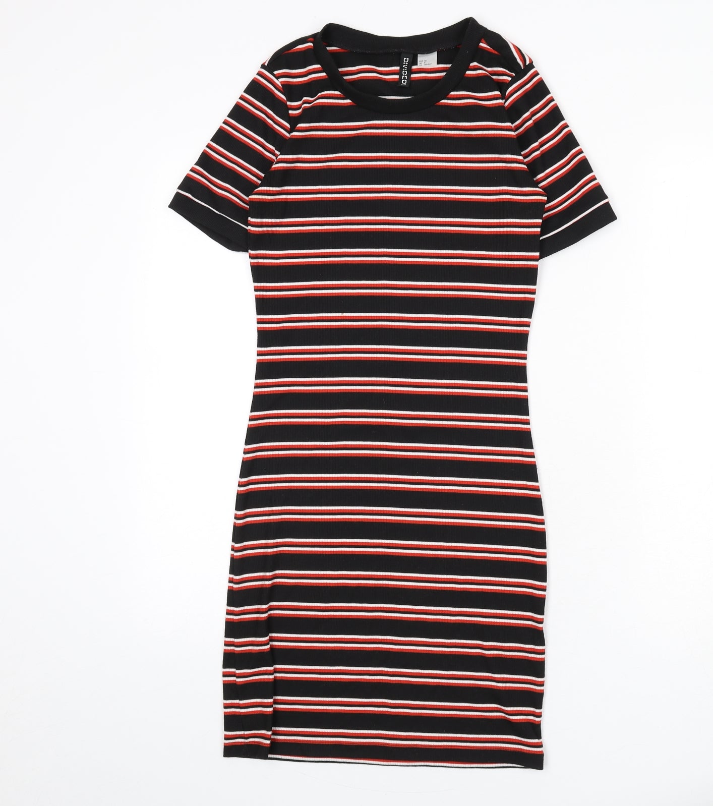 Divided by H&M Womens Black Striped Polyester Bodycon Size 8 Round Neck Pullover - Ribbed