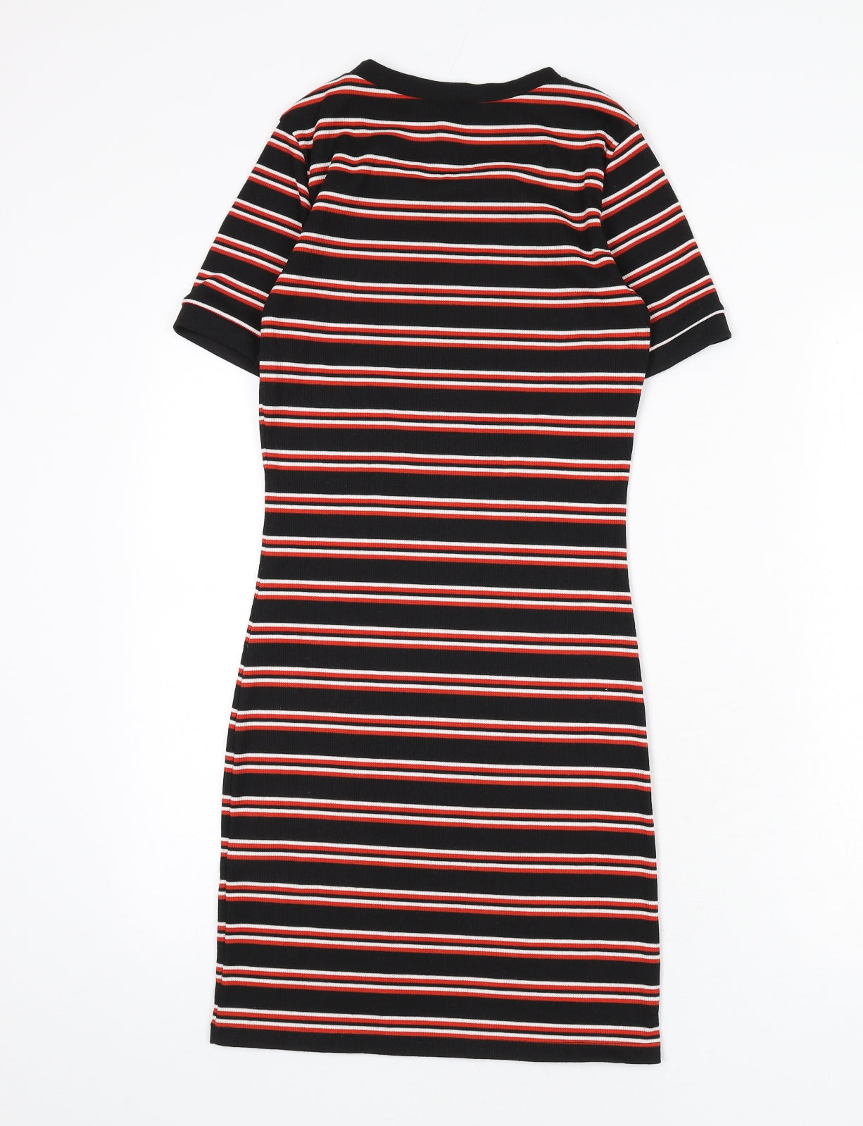 Divided by H&M Womens Black Striped Polyester Bodycon Size 8 Round Neck Pullover - Ribbed