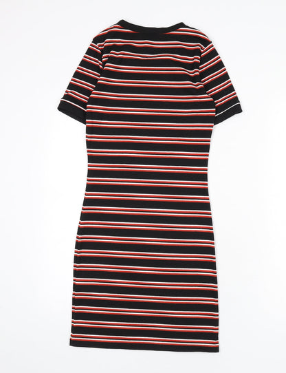 Divided by H&M Womens Black Striped Polyester Bodycon Size 8 Round Neck Pullover - Ribbed