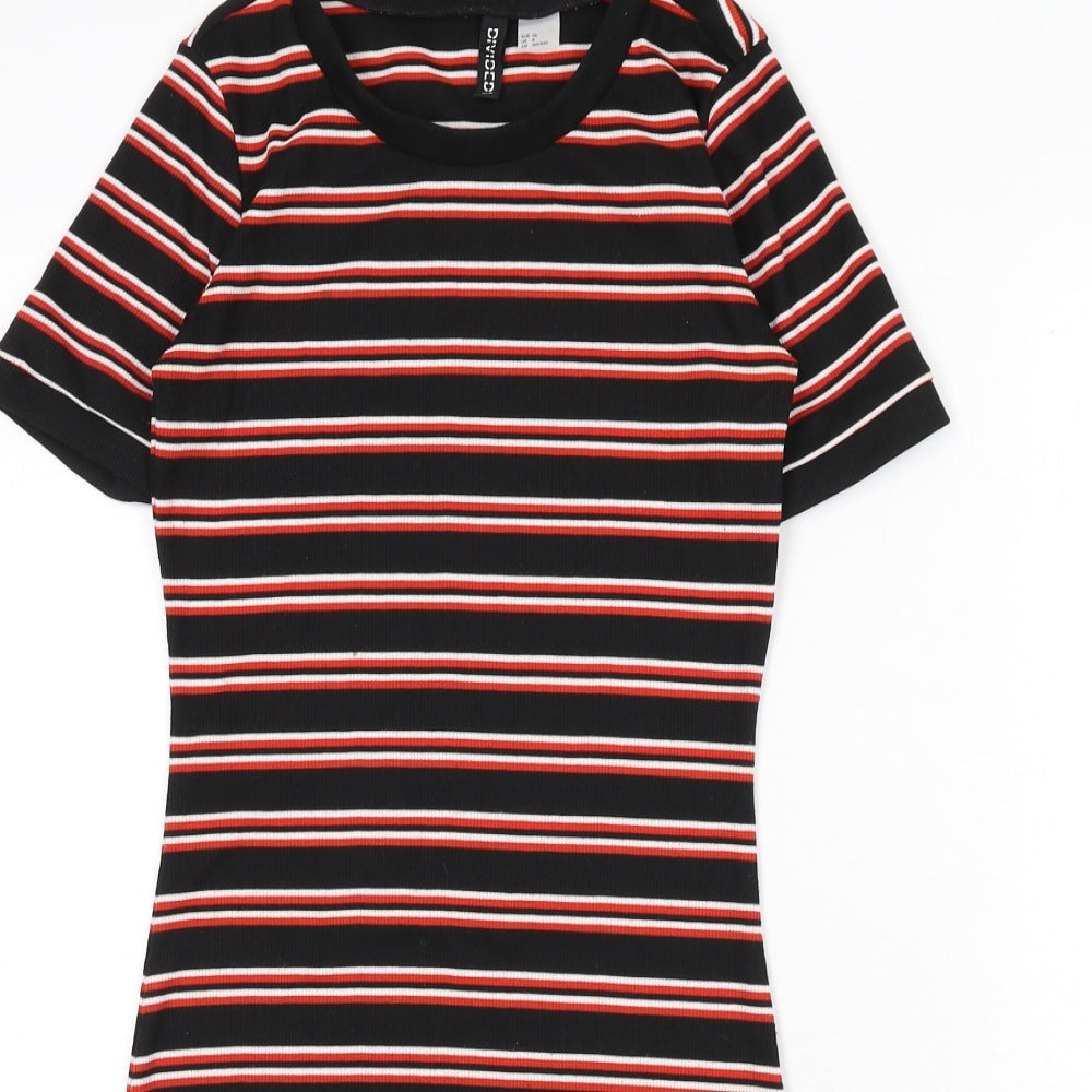 Divided by H&M Womens Black Striped Polyester Bodycon Size 8 Round Neck Pullover - Ribbed