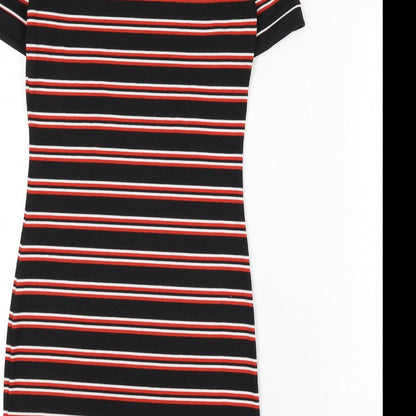 Divided by H&M Womens Black Striped Polyester Bodycon Size 8 Round Neck Pullover - Ribbed