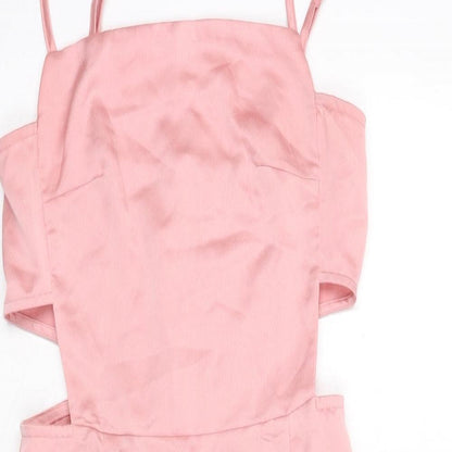PRETTYLITTLETHING Womens Pink Polyester Mini Size 6 Square Neck Zip - Cut Out Detail