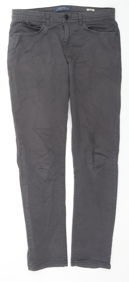Zara Mens Grey Cotton Skinny Jeans Size M L29 in Regular Zip