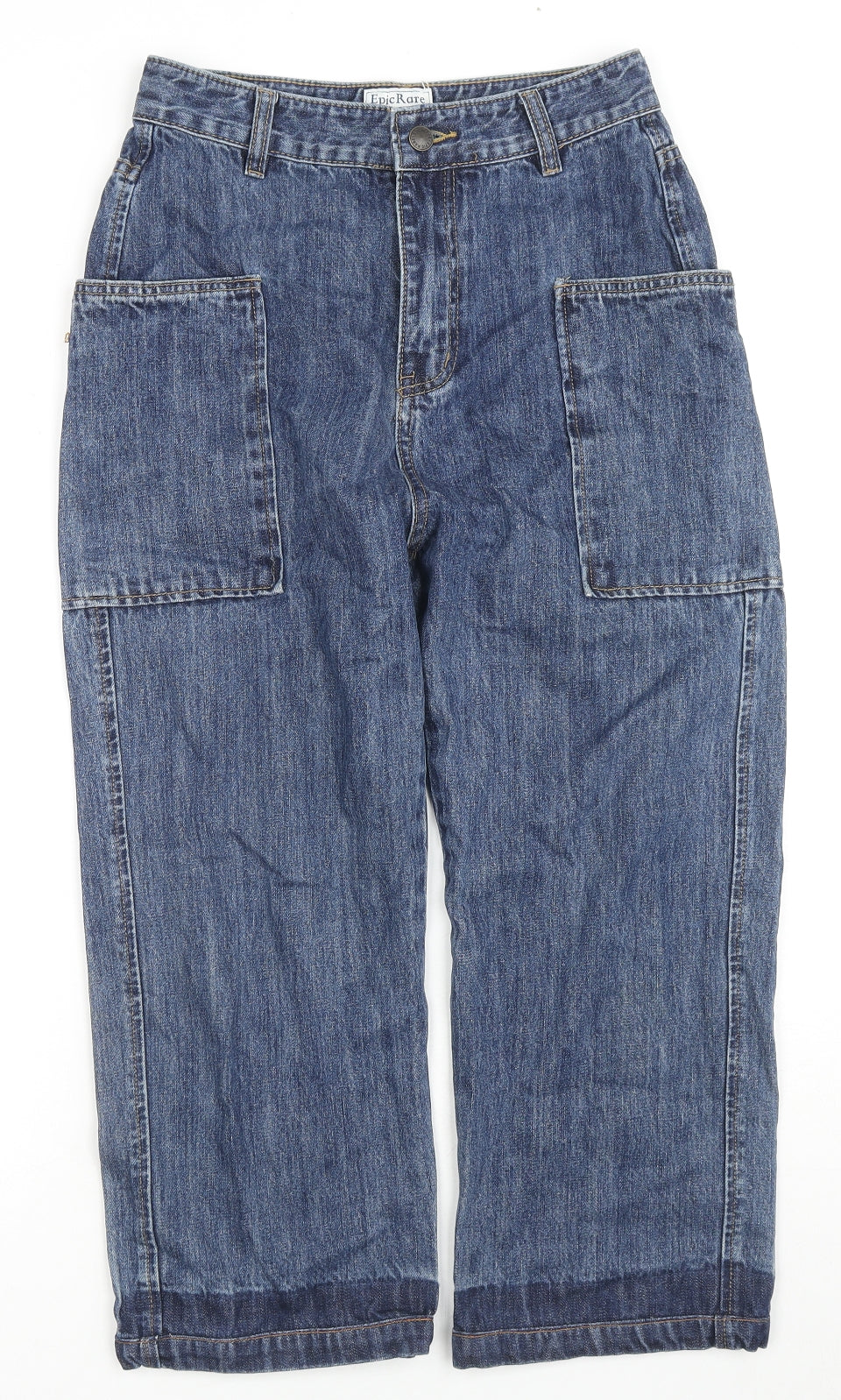 Epic Rare Womens Blue Cotton Cropped Jeans Size XS L21 in Regular Zip - Cargo Style