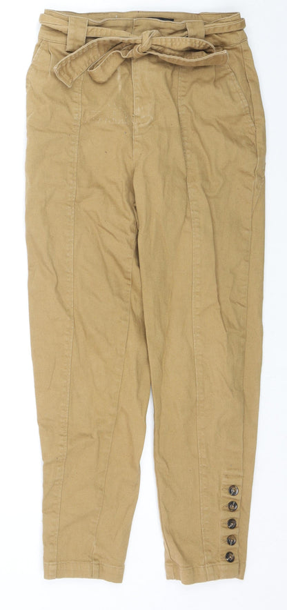 Who What Wear Womens Brown Cotton Tapered Jeans Size 28 in L25 in Regular Zip - Button Detail Belted