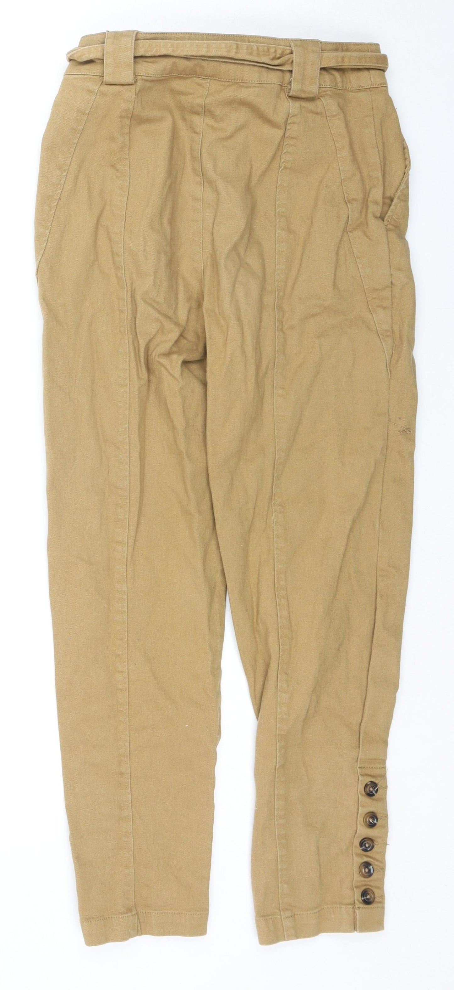 Who What Wear Womens Brown Cotton Tapered Jeans Size 28 in L25 in Regular Zip - Button Detail Belted