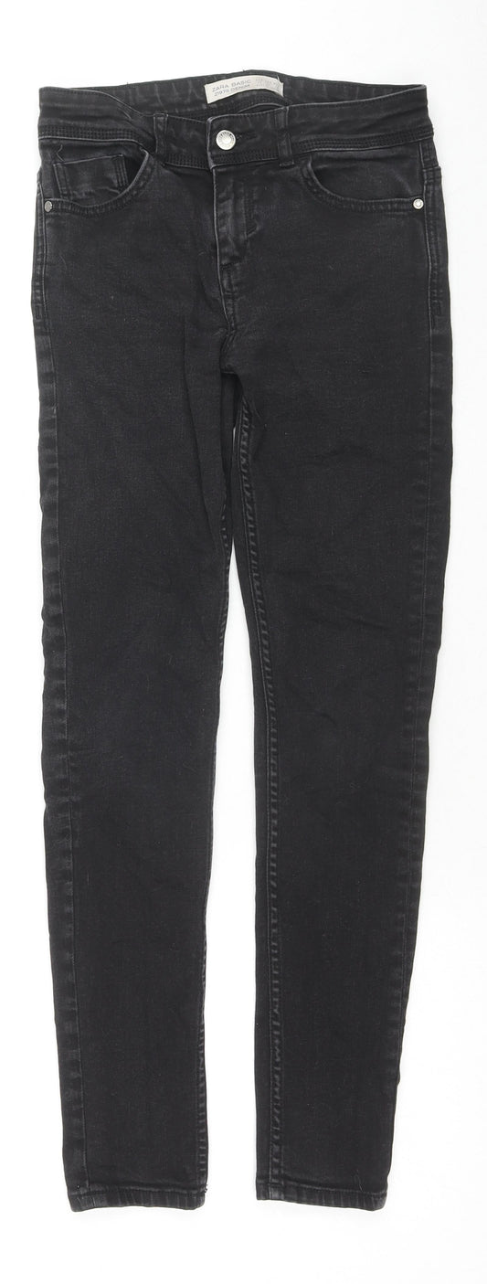 Zara Womens Black Cotton Skinny Jeans Size 8 L27 in Regular Zip