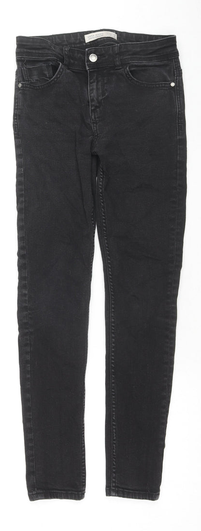 Zara Womens Black Cotton Skinny Jeans Size 8 L27 in Regular Zip