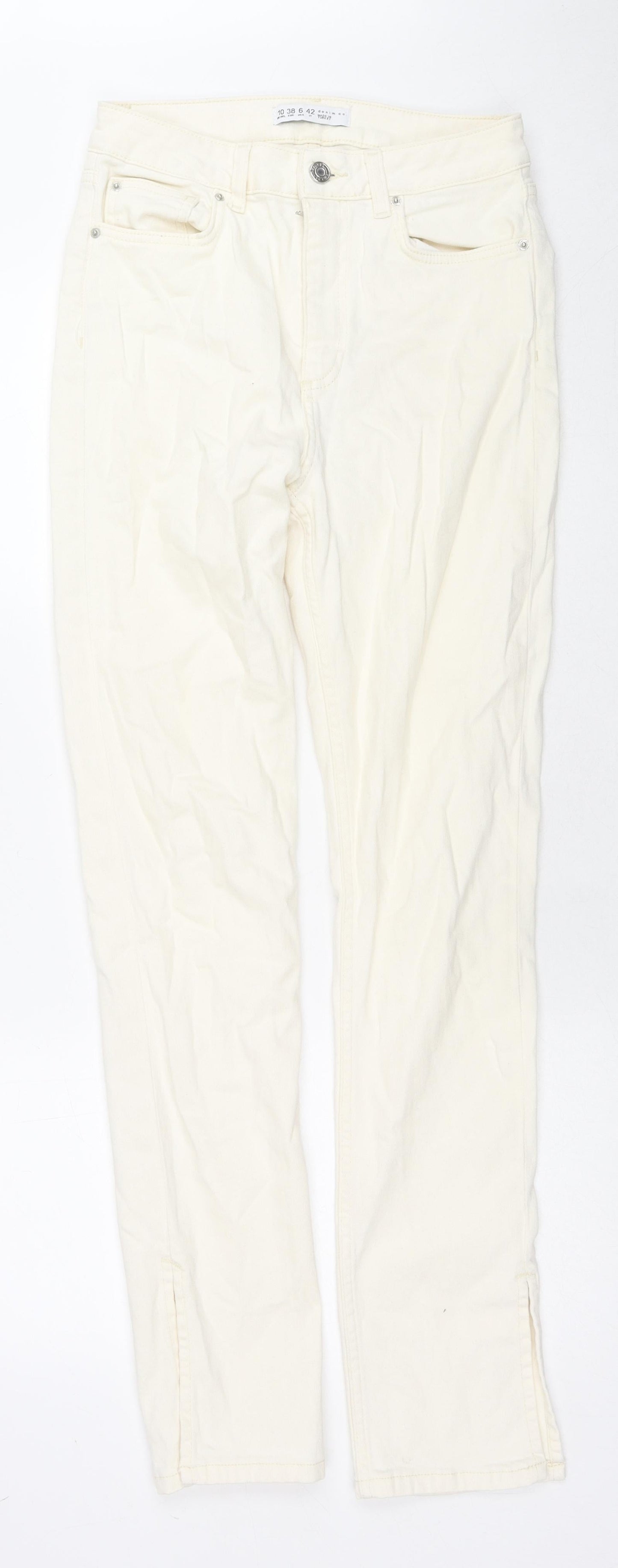 Denim & Co. Womens Ivory Cotton Skinny Jeans Size 10 L32 in Regular Zip - Side Slit(s)
