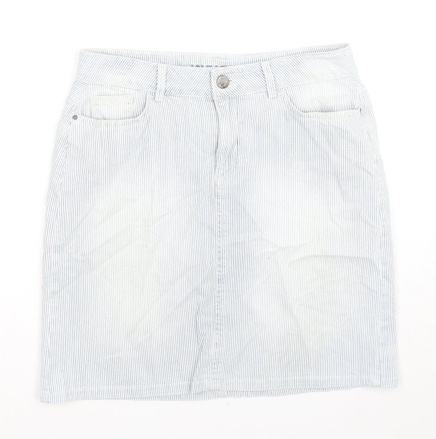 Indigo Womens Blue Striped Cotton A-Line Skirt Size 10 Zip