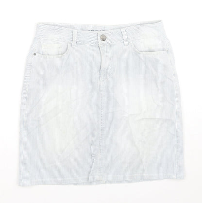 Indigo Womens Blue Striped Cotton A-Line Skirt Size 10 Zip