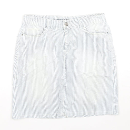 Indigo Womens Blue Striped Cotton A-Line Skirt Size 10 Zip