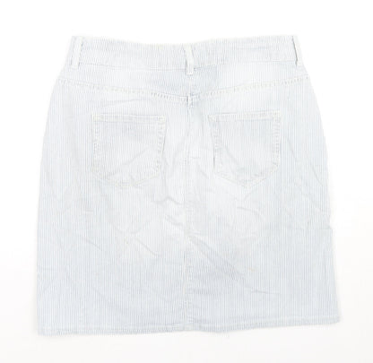 Indigo Womens Blue Striped Cotton A-Line Skirt Size 10 Zip