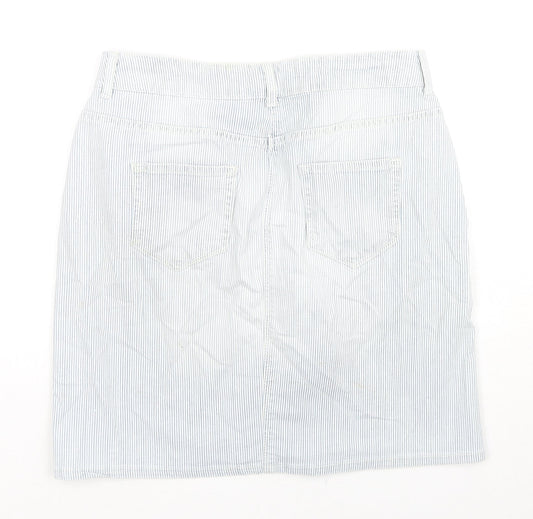 Indigo Womens Blue Striped Cotton A-Line Skirt Size 10 Zip